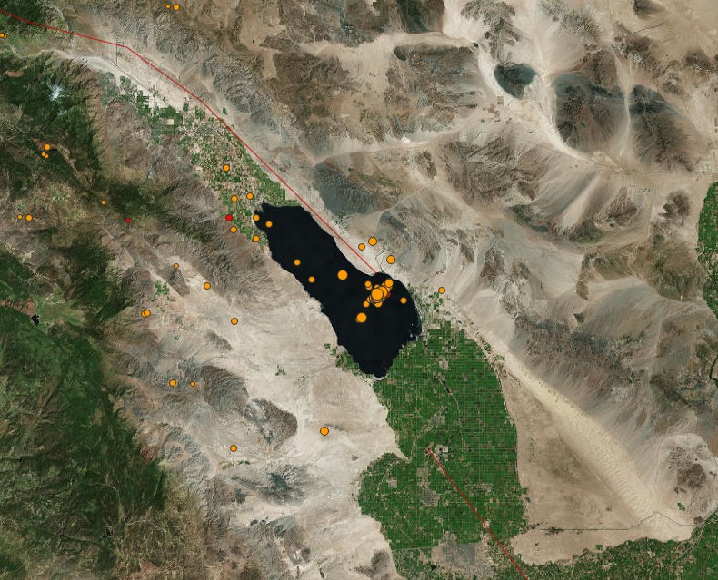 Salton Sea earthquake swarm map - all magnitudes. September 2016