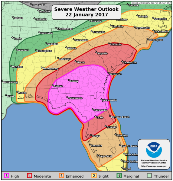 Severe Weather Outlook - southeast US - January 22, 2017