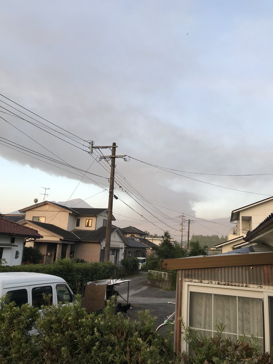 Ash plume rising from Shinmoedake volcano on October 11, 2017