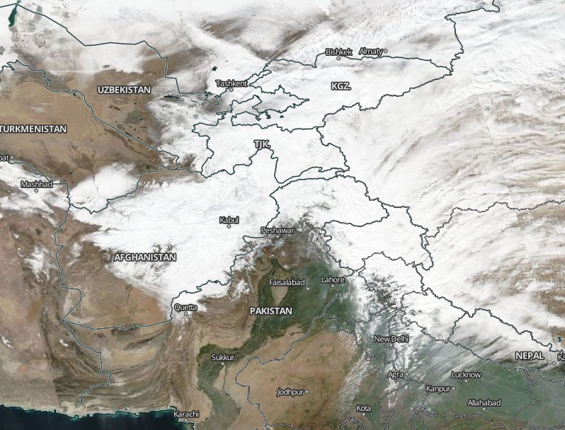 Snow covered Afghanistan and Pakistan on February 5, 2017