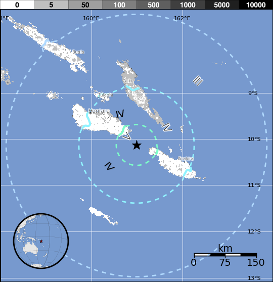 Solomon Islands earthquake, January 10, 2017 - Estimated population exposure