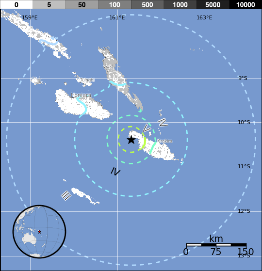 Solomon Islands earthquake, January 19, 2017 - Estimated population exposure