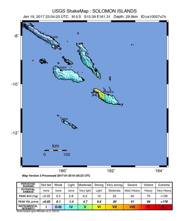 Solomon Islands earthquake, January 19, 2017 - ShakeMap