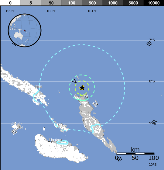 Solomon Islands earthquake March 19, 2017 - Estimated population exposure