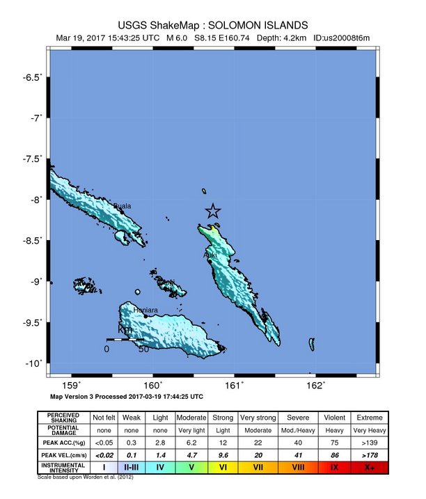 Solomon Islands earthquake March 19, 2017 - ShakeMap