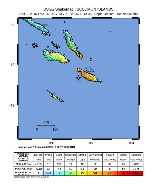 Solomon Islands - M7.8 earthquake December 8, 2016 - ShakeMap
