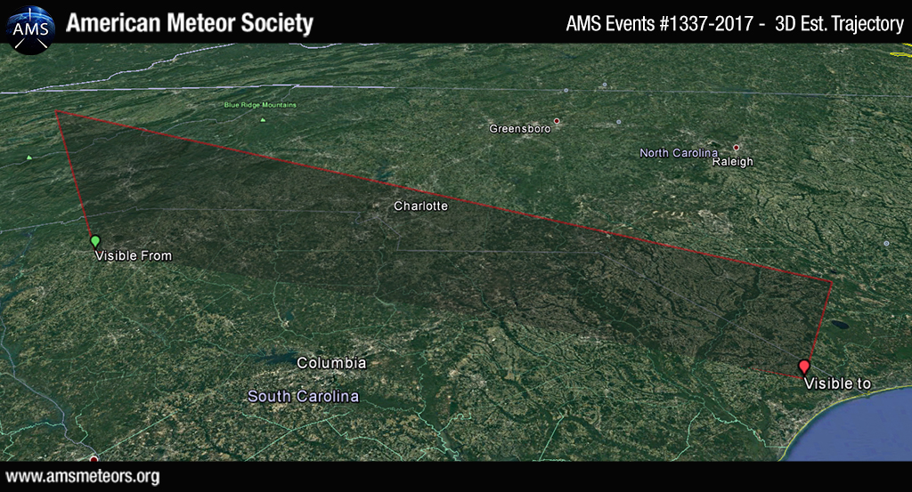 South Carolina fireball - 3D trajectory - April 2017