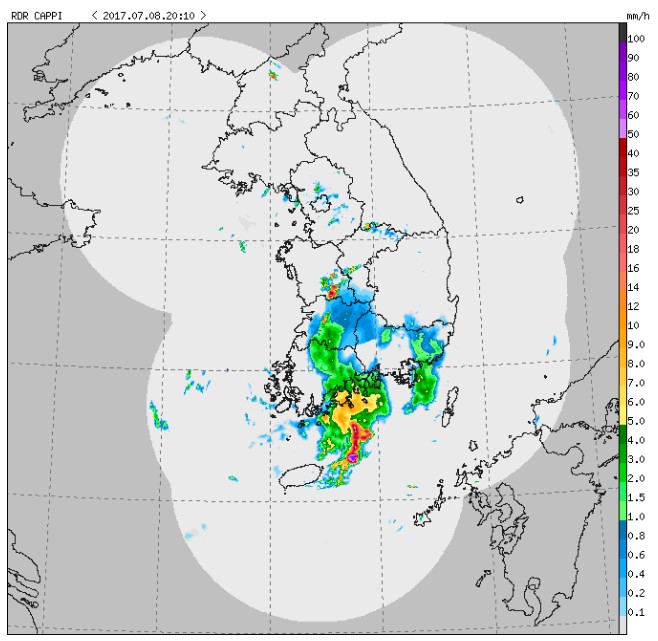 rainfall south korea - july 8, 2017