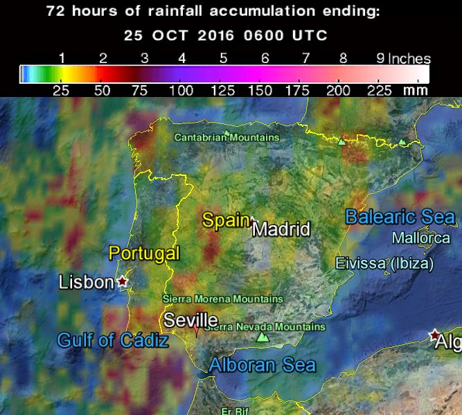72-hr rainfall accumulation as observed by the GPM Core Observatory. Image credit: Google/NASA/JAXA/GPM