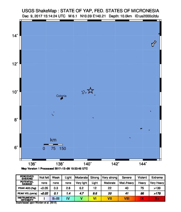 State of Yap, Micronesia earthquake December 9, 2017 - ShakeMap
