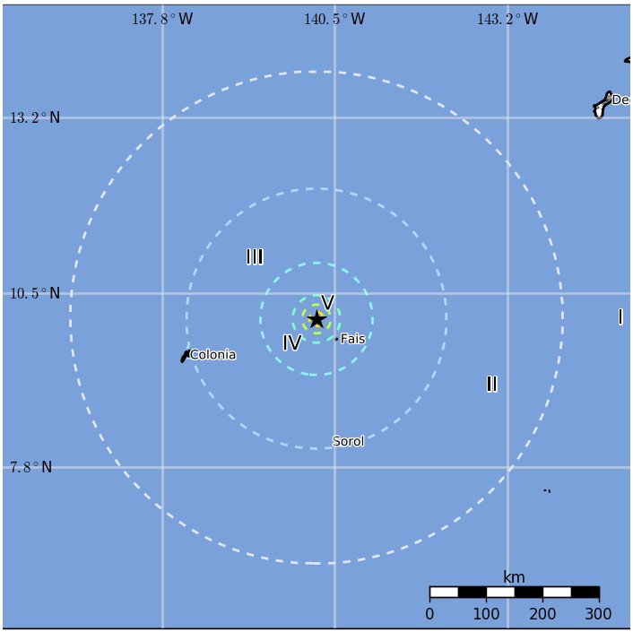State of Yap, Micronesia earthquake December 9, 2017 - Estimated population exposure
