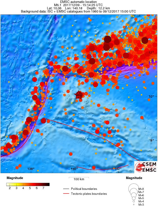 State of Yap, Micronesia earthquake December 9, 2017 - Regional seismicity
