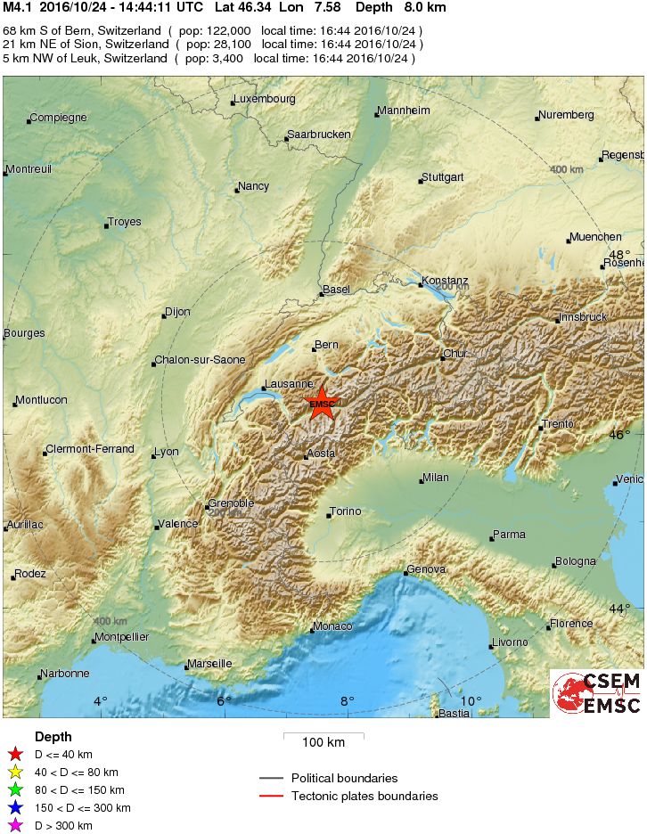 An M4.1 earthquake, as registered by EMSC, October 24, 2016, 14:44 UTC. Image credit: EMSC