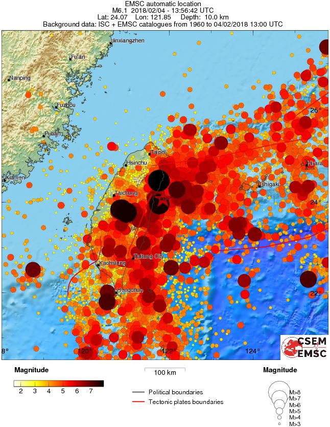 Taiwan earthquake February 4, 2018 regional seismicity
