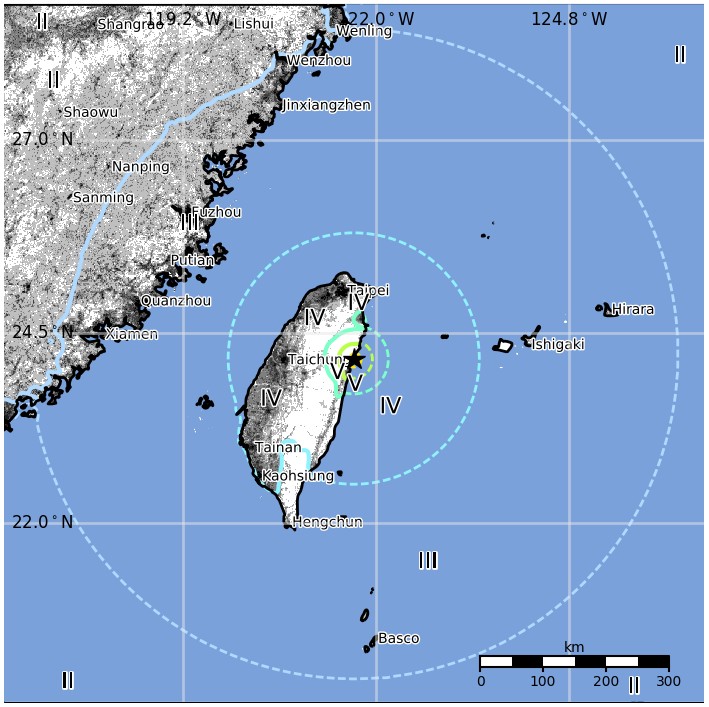 Taiwan earthquake February 6, 2018 - Estimated population exposure
