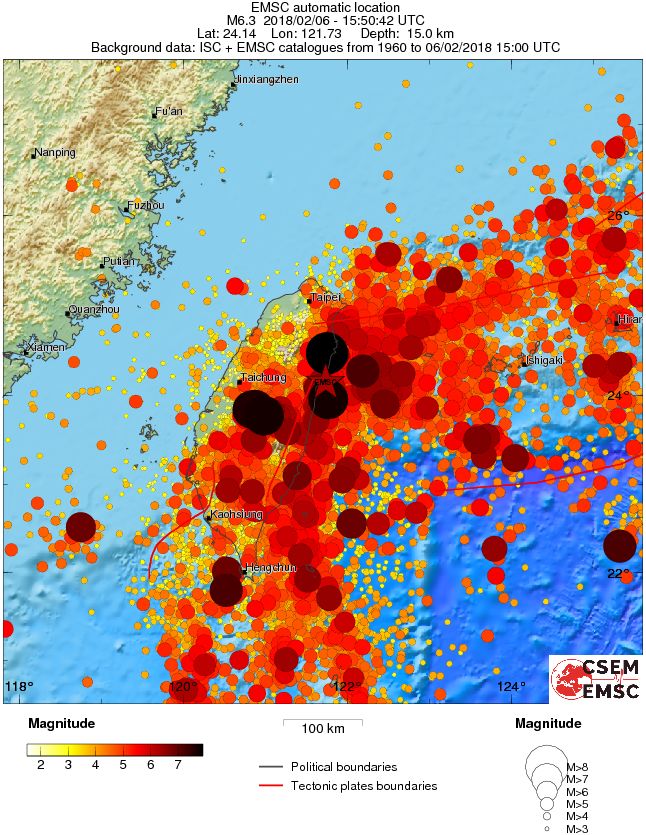 Taiwan earthquake February 6, 2018 - Regional seismicity