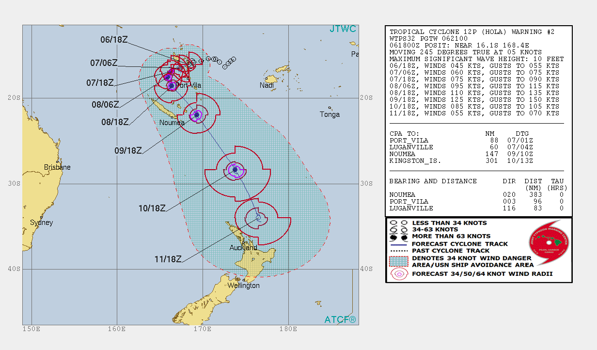 Tropical Cyclone Hola JTWC forecast track at 21:00 UTC, March 6, 2018