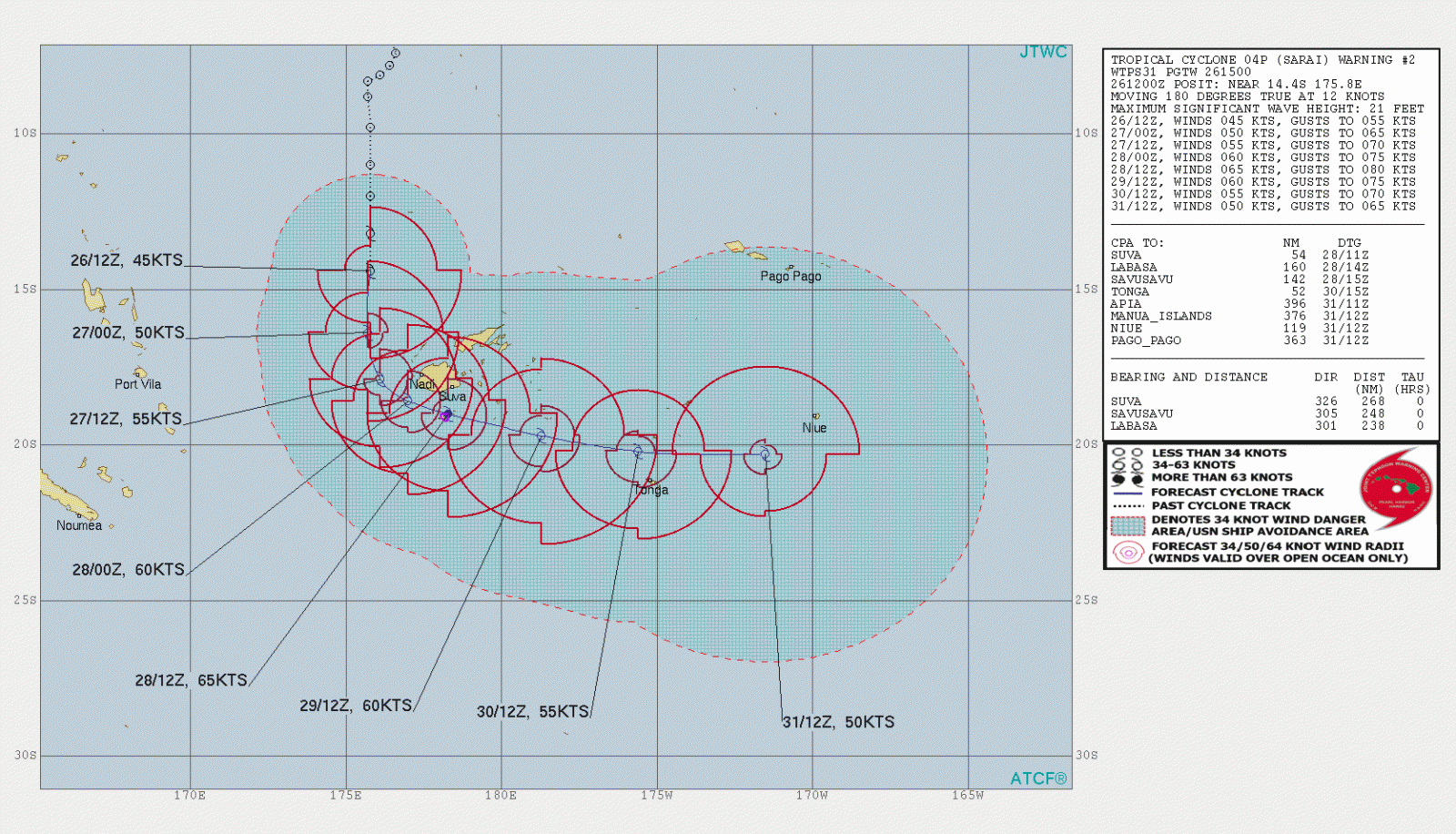 Tropical Cyclone Sarai JTWC forecast track