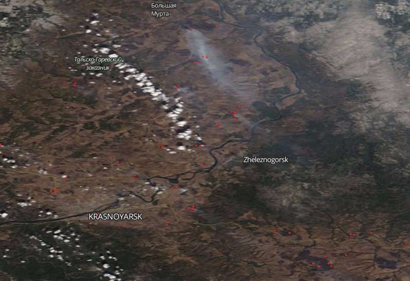 Zheleznogorsk wildfires, satellite image on April 25, 2017