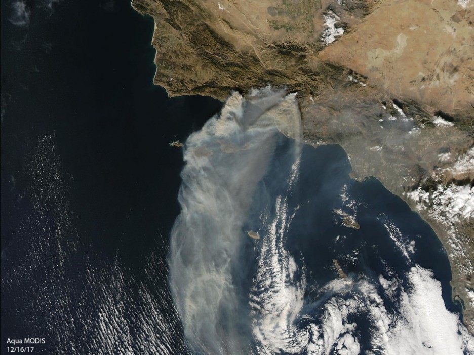 Thomas Fire from space on December 16, 2017