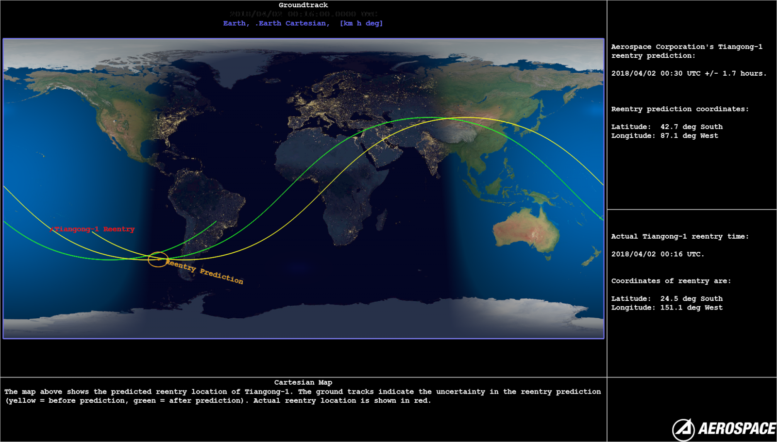 Tiangong1 re-entry map