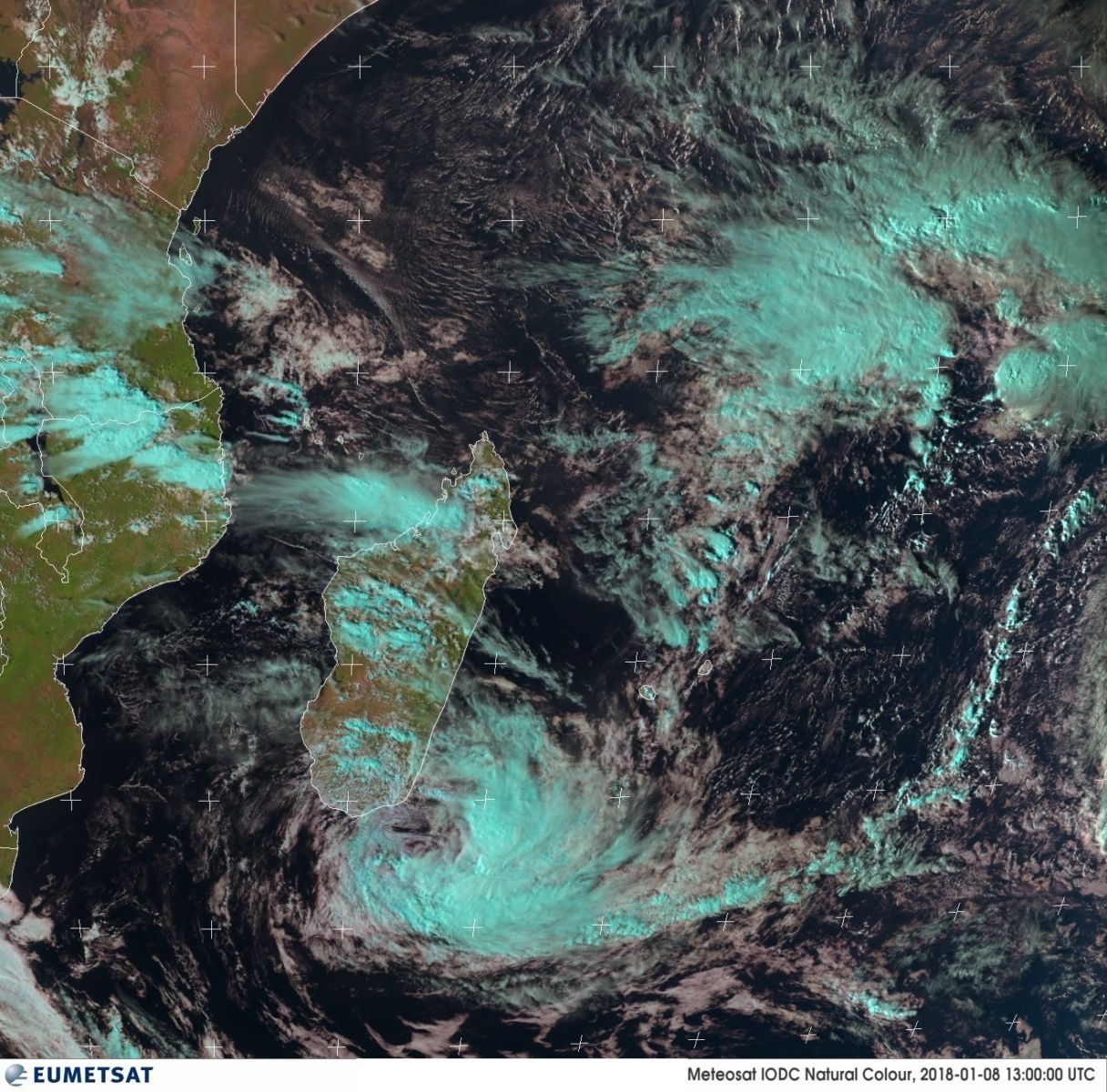 Tropical Cyclone Ava at 13:00 UTC on January 8, 2018