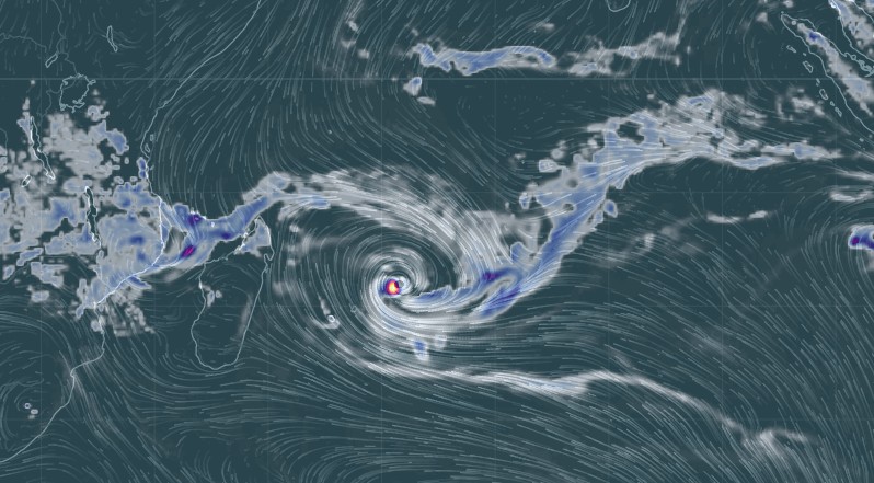 Tropical Cyclone Berguitta 3-hr precipitation accumulation at 09:00 UTC, January 16, 2018