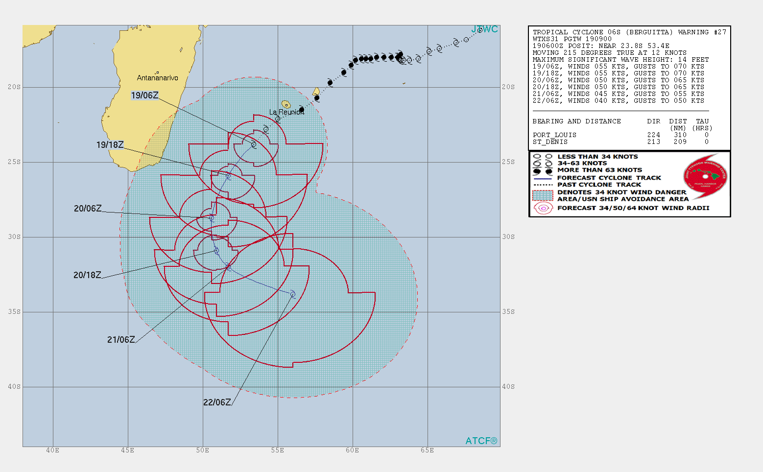 Tropical Cyclone Berguitta January 19, 2018 JTWC forecast track