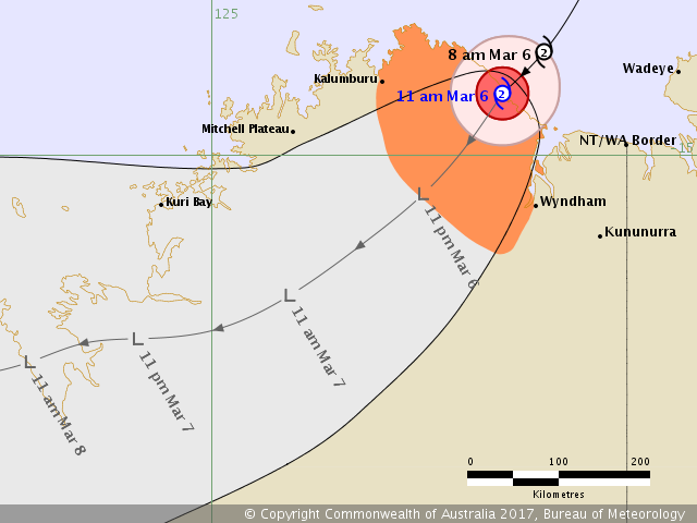 Tropical Cyclone Blanche forecast track by BOM on March 6, 2017