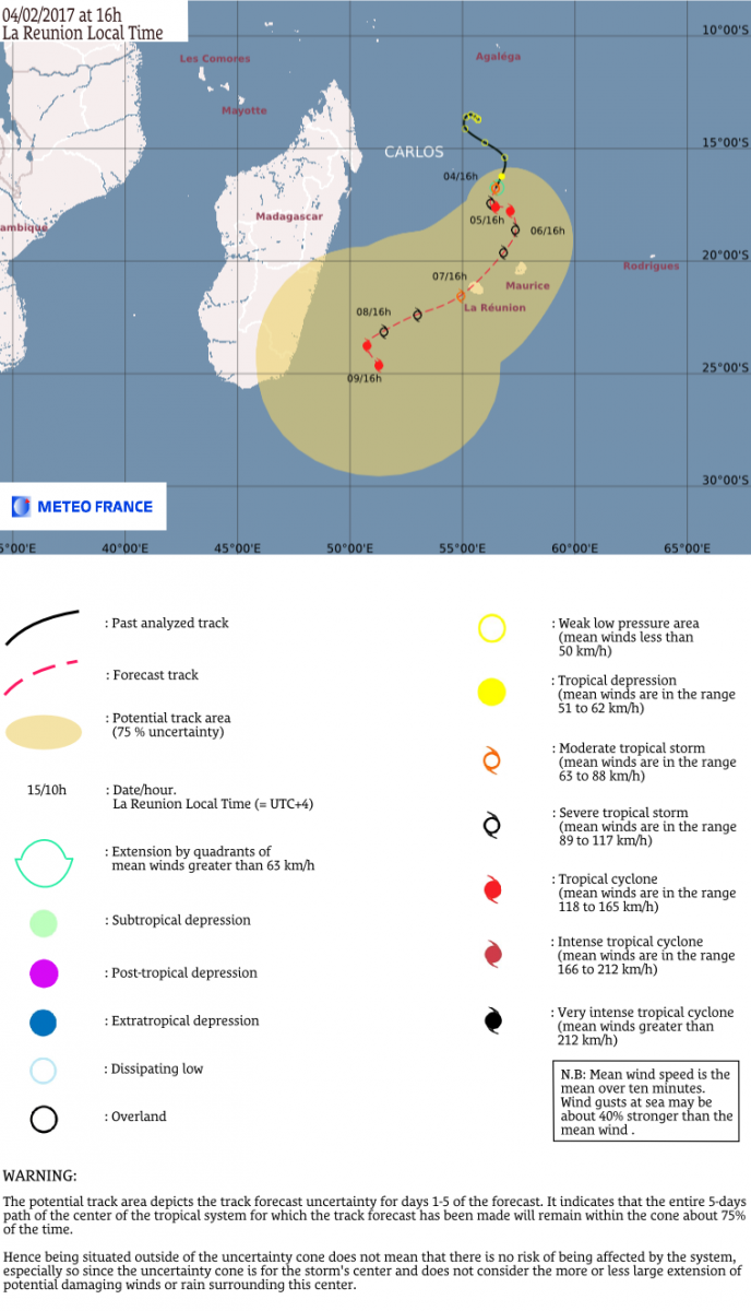 Tropical Storm Carlos - RSMC La Reunion forecast track - February 4, 2017