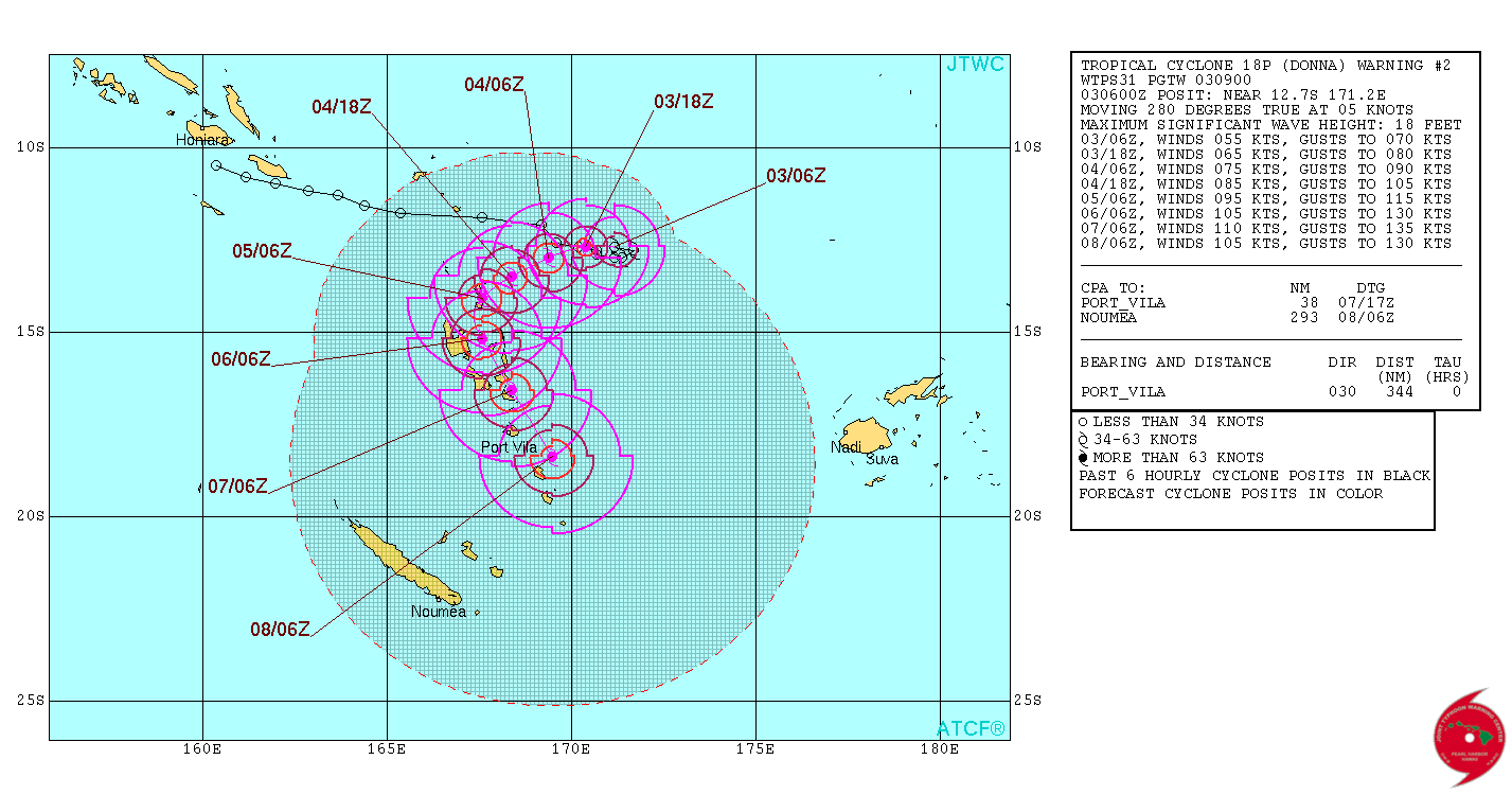 Tropical Cyclone Donna JTWC forecast track on May 3, 2017