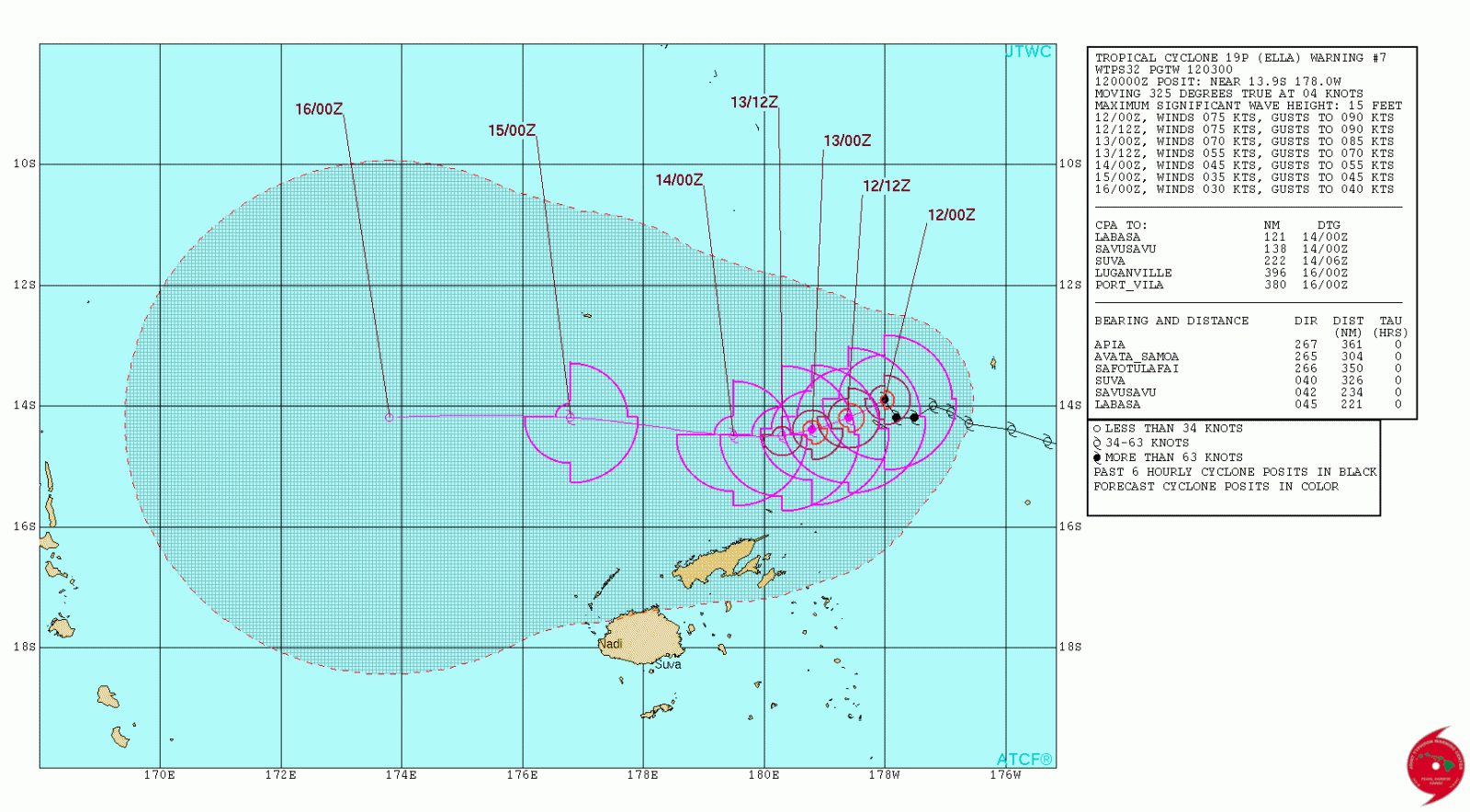 Tropical Cyclone Ella forecast track by JTWC on May 12, 2017