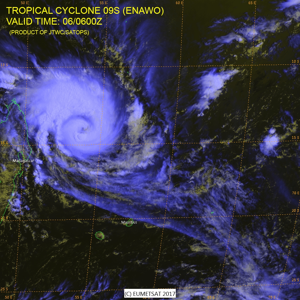 Tropical Cyclone Enawo multispectral satellite image at 06:00 UTC on March 6, 2017
