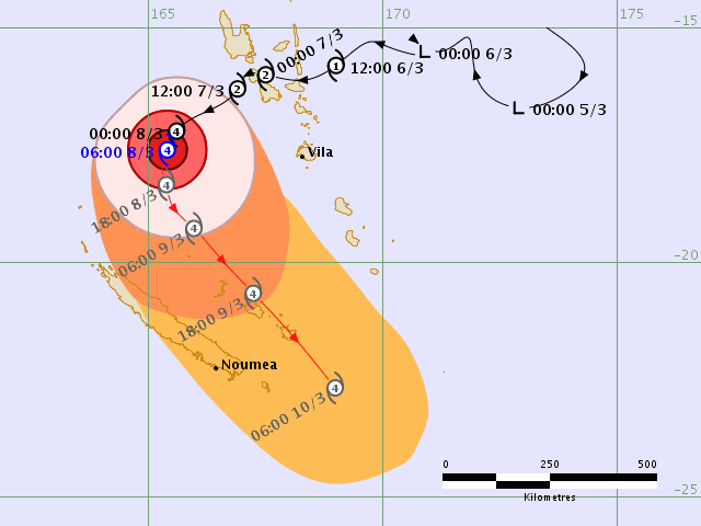 Tropical Cyclone Hola RSMC Nadi forecast track at 07:24 UTC on March 8, 2018