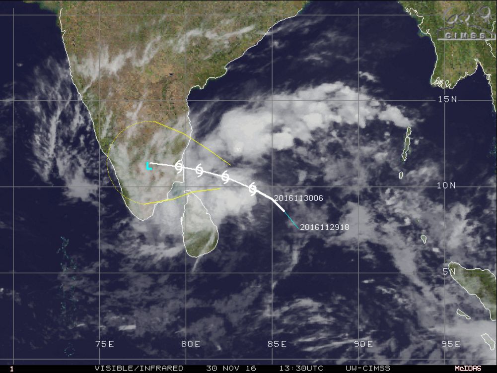 Tropical Cyclone Nada approaching India
