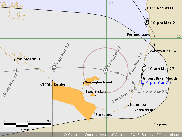 Tropical Cyclone Nora forecast track by BOM at 05:00 UTC on March 25, 2018