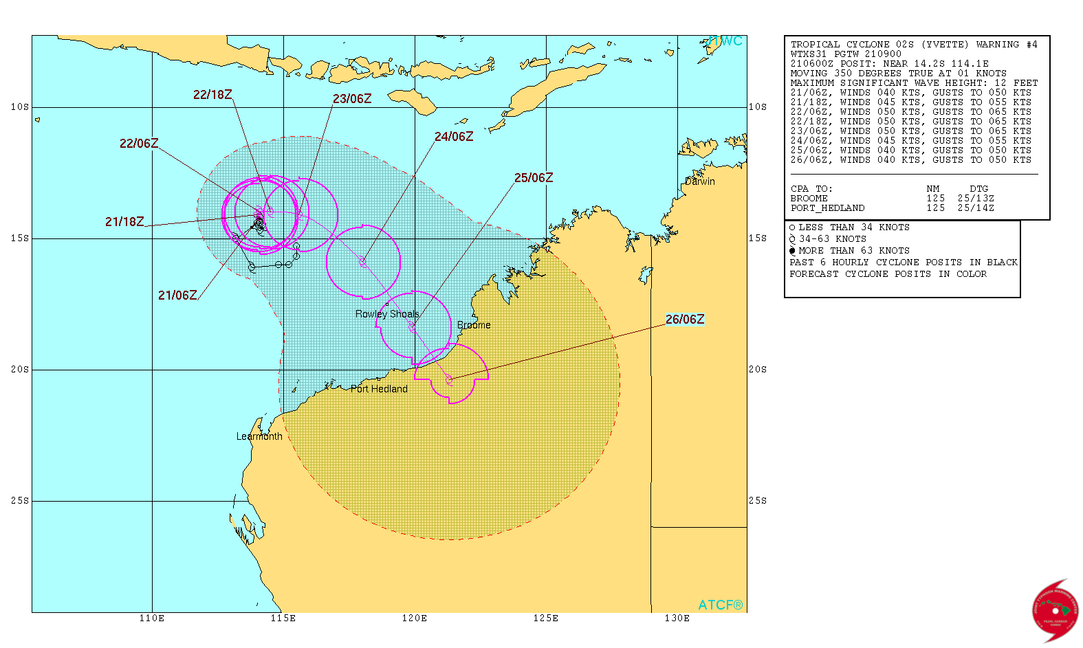 Tropical Cyclone Yvette 5-day forecast track as of December 21, 2016