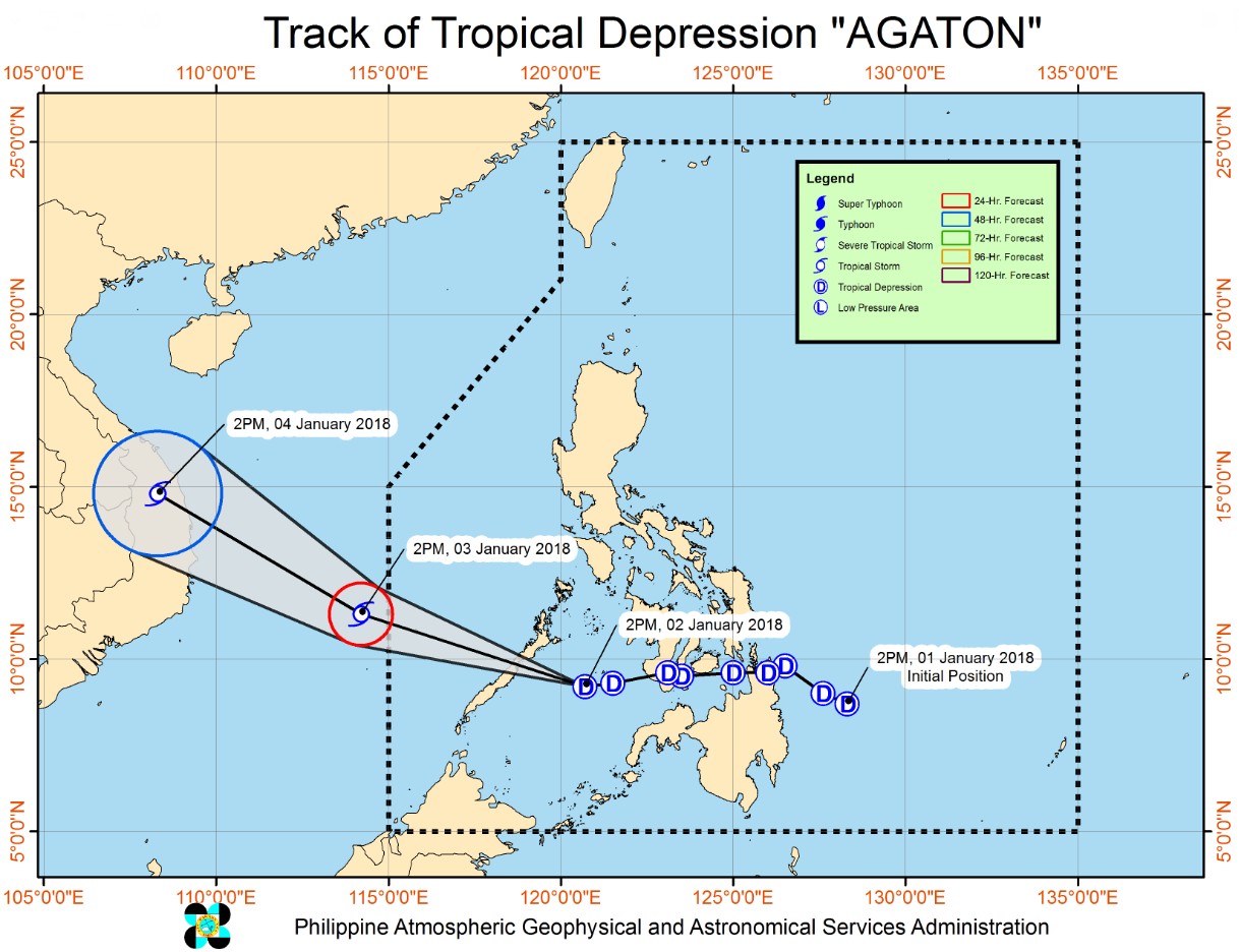 Tropical depression Agaton forecast track by PAGASA on January 2, 2019
