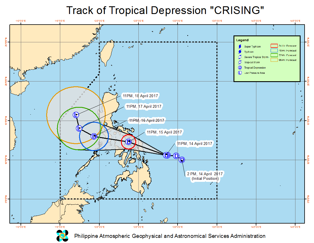 Tropical Depression 02W Crising forecast track by PAGASA April 14, 2017