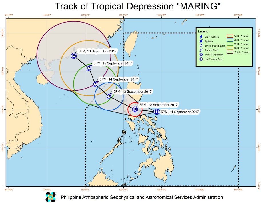 Tropical Depression Maring - forecast track by PAGASA - September 11, 2017