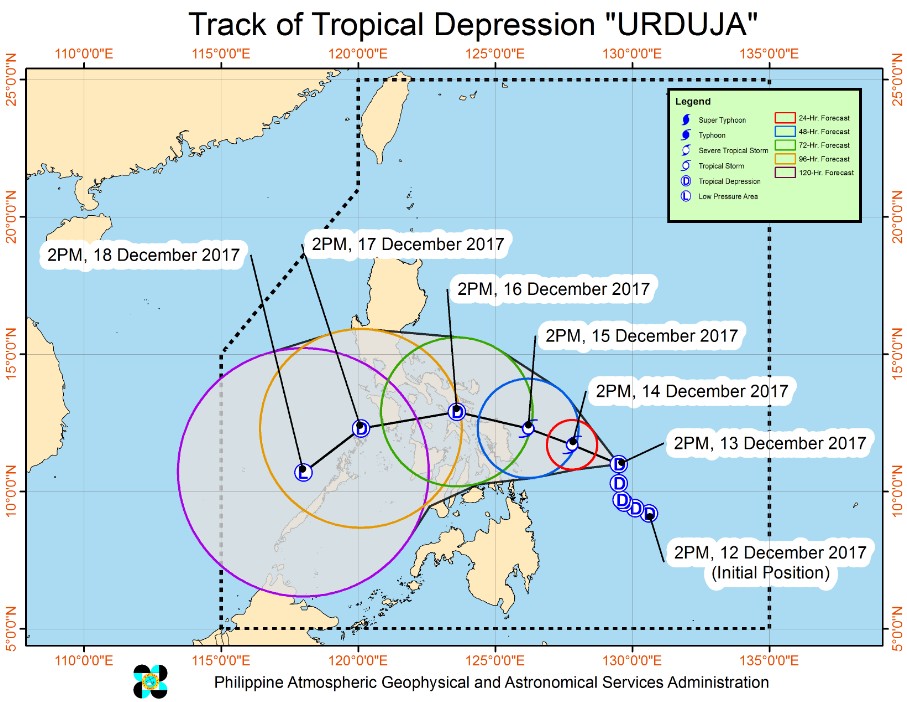 Tropical Depression Urduja PAGASA forecast track December 13, 2017