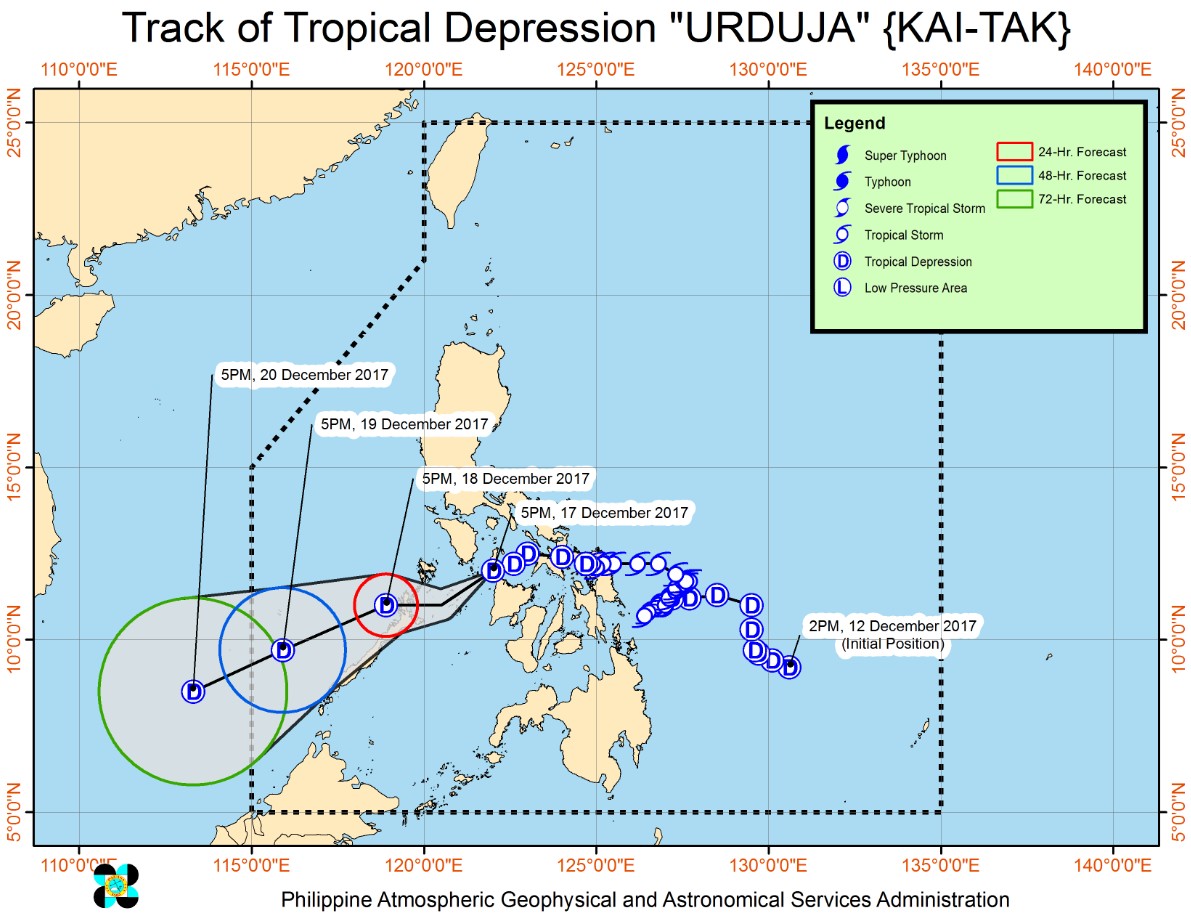 Track of Tropical Depression Urduja (Kai-Tak) by PAGASA on December 17, 2017