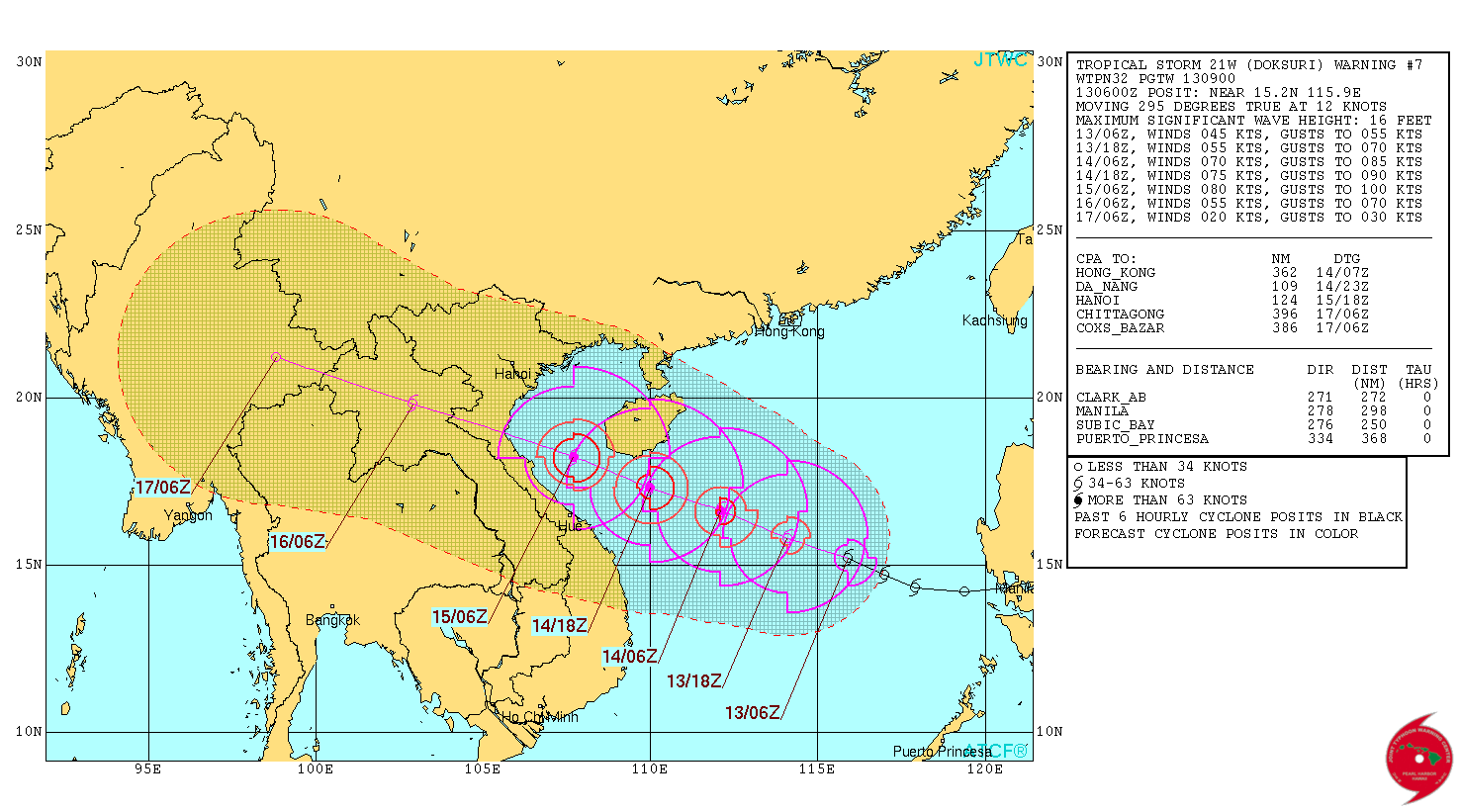 Tropical Storm Doksuri JTWC forecast track September 13, 2017