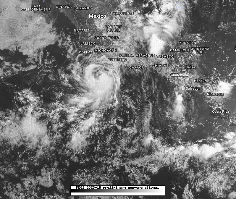 Tropical Storm Dora at 16:15 UTC on June 25, 2017 - GOES-16