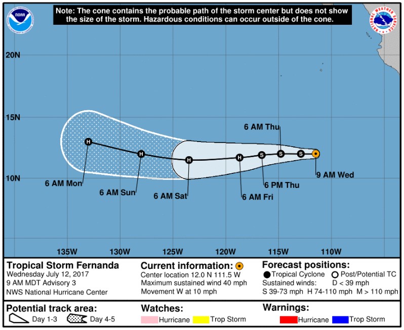 Tropical Storm Fernanda NHC forecast track on July 12, 2017