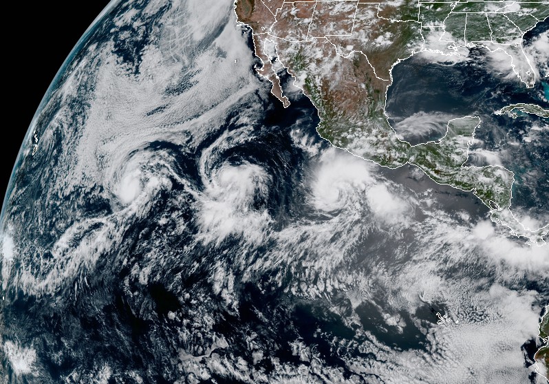 Tropical Storms Hilary, Irwin and Greg at 19:00 UTC on July 23, 2017