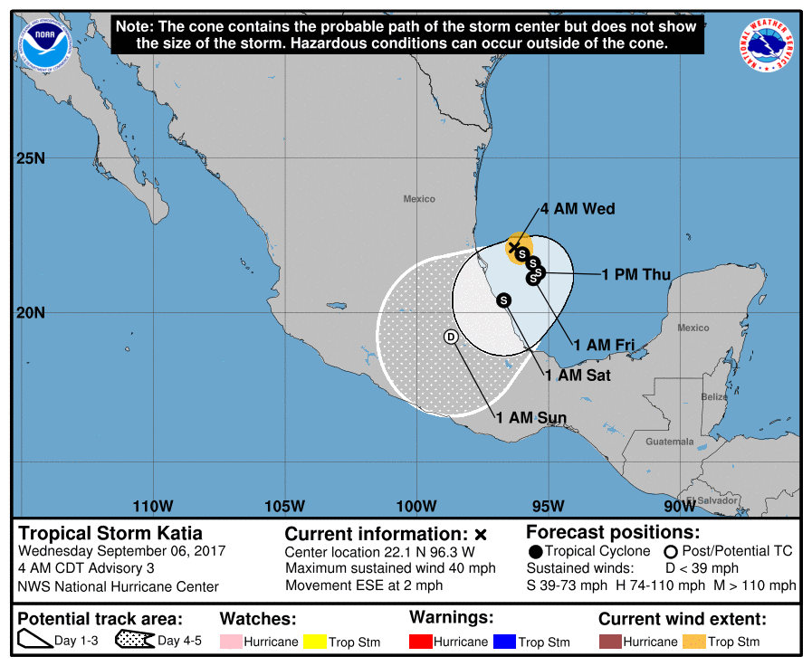 Tropical Storm Katia NHC forecast track September 6, 2017