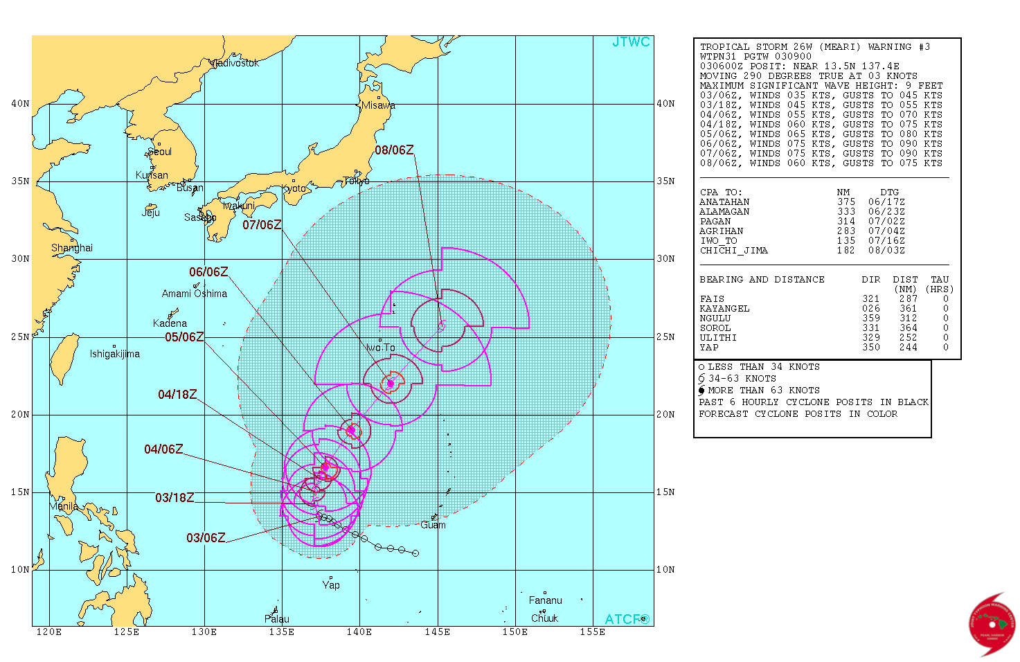 Tropical Storm Meari 5-day forecast track. Image credit: JTWC