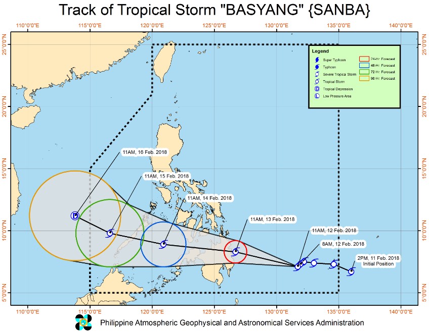 Tropical Storm Sanba (Basyang) PAGASA forecast track at 9z February 12, 2018
