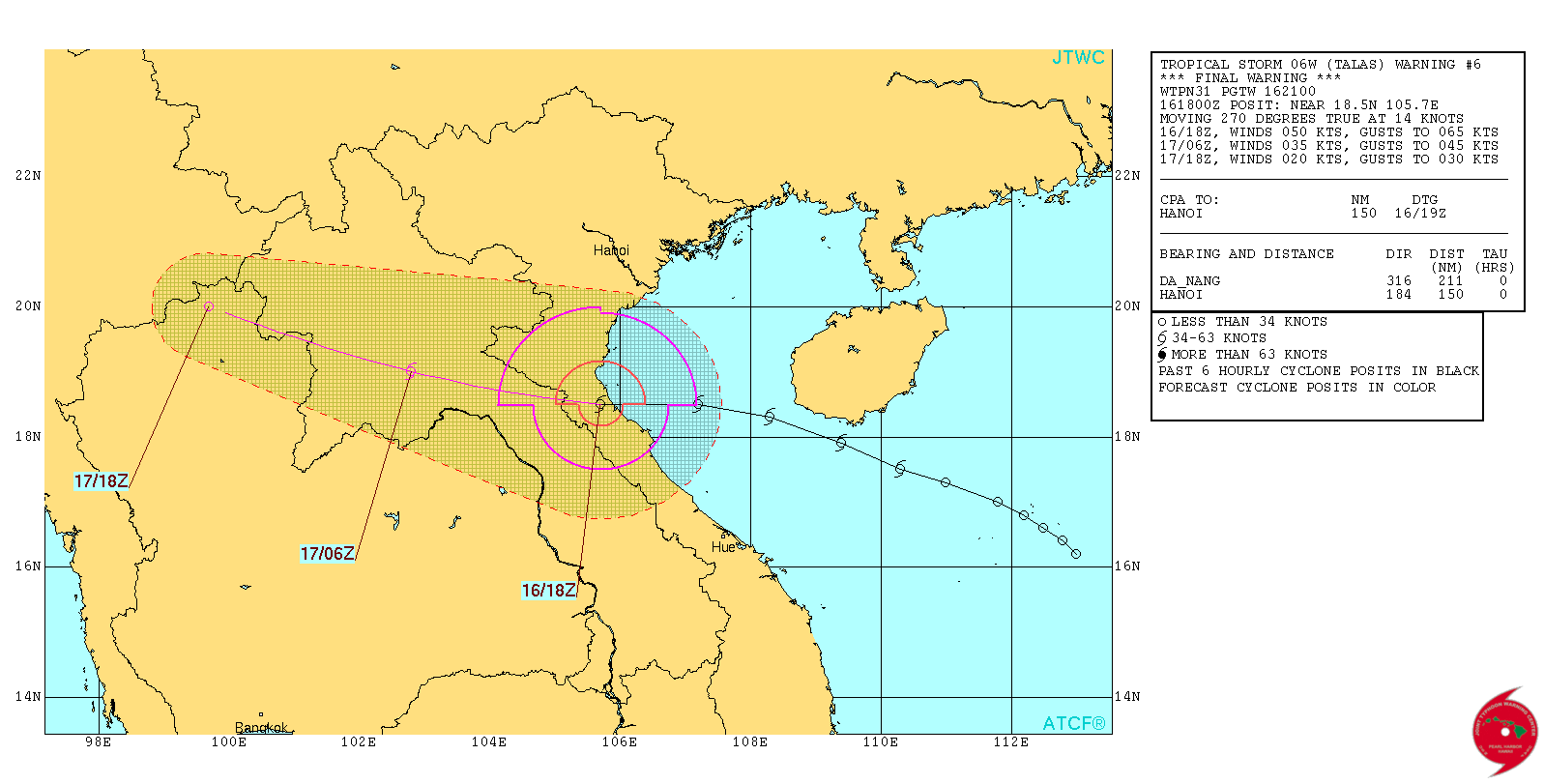 Tropical Storm Talas forecast track by JTWC on July 16, 2017